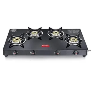 Prestige Marvel Plus 4 Burner Long Gas Stove GTM04 | Toughened Glass Top, Manual Ignition, High Efficiency Burners