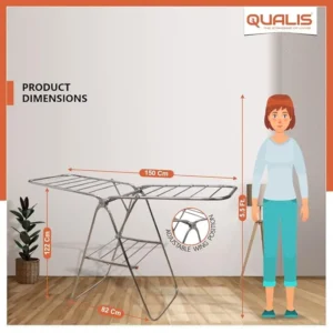 Qualis Flamingo Stainless Steel Cloth Drying Stand Heavy Duty Rust Free Foldable Laundry Rack for Home Use - Image 3