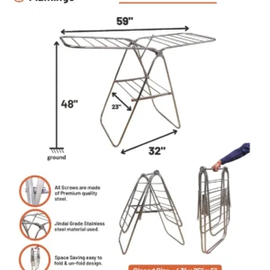 Qualis Flamingo Stainless Steel Cloth Drying Stand Heavy Duty Rust Free Foldable Laundry Rack for Home Use - Image 7