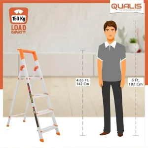 Qualis Hybrid Ladder 4 Step with Tool Tray ? Strong, Safe & Lightweight for Home Use | Anti Skid | 150Kg Load Capacity | Aluminum Ladder Heavy Duty - Image 4