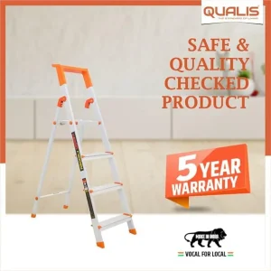Qualis Hybrid Ladder 4 Step with Tool Tray ? Strong, Safe & Lightweight for Home Use | Anti Skid | 150Kg Load Capacity | Aluminum Ladder Heavy Duty - Image 5