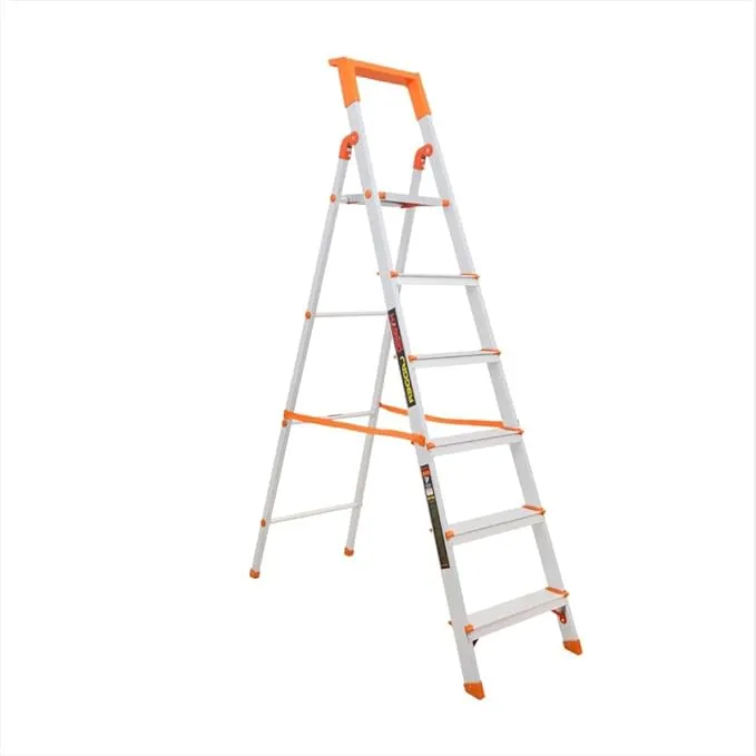 Qualis Hybrid Aluminium Ladder 4 5 6 Step with Tool Tray Anti Skid Lightweight 150kg Load Step Ladder