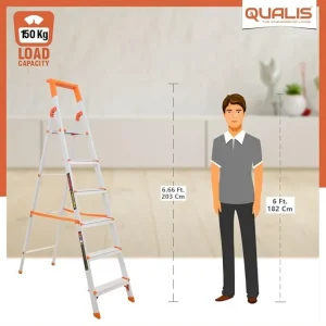 Qualis Hybrid Ladder 6 Step With Tool Tray-Strong, Safe & Light Weight For Home & Office Use | Aluminium Ladder 6 Step | Anti Skid | 150Kg Load Capacity - Image 3