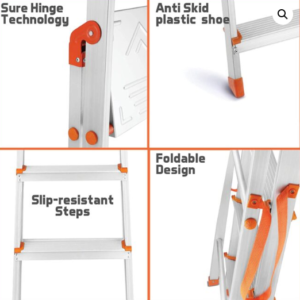 Qualis Hybrid Ladder 6 Step With Tool Tray-Strong, Safe & Light Weight For Home & Office Use | Aluminium Ladder 6 Step | Anti Skid | 150Kg Load Capacity - Image 6