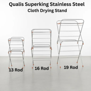 Qualis Superking Stainless Steel Cloth Drying Stand | 13, 16 & 19 Rod Sizes | Foldable | Rust Free | Strong & Durable