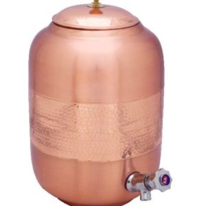 Saga Pure Copper Matka With Tap 12L | Hammered Copper Water Dispenser for Home & Kitchen