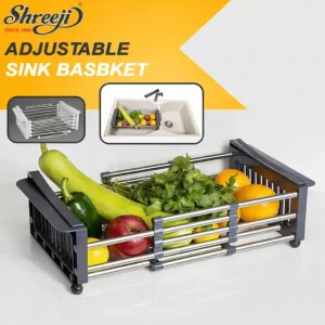 Shreeji Stainless Steel Adjustable Sink Basket – Expandable Sink Organizer for Fruits & Vegetables