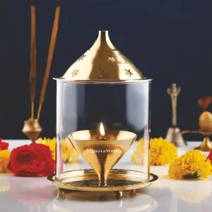 Signoraware Akhand Diya Medium Brass with Glass Cover (2102) – Long-Lasting Puja Diya for Home Temple - Image 3