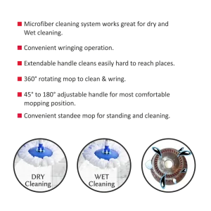 Kleeno Super Clean Spin Mop with Steel Jali & 1 Extra Refill ? 360? Easy Spin Floor Cleaning Mop - Image 5