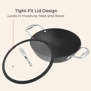 Vinod Ferona Cast Iron Kadai with Glass Lid (20cm, 22cm, 24cm, 26cm) – Enamel Coated, Induction & Gas Compatible, Heavy Duty Kadhai - Image 3