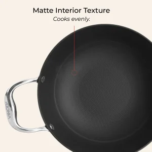 Vinod Ferona Cast Iron Kadai with Glass Lid (20cm, 22cm, 24cm, 26cm) – Enamel Coated, Induction & Gas Compatible, Heavy Duty Kadhai - Image 4