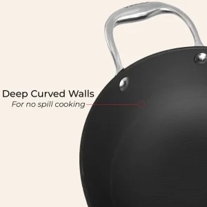 Vinod Ferona Cast Iron Kadai with Glass Lid (20cm, 22cm, 24cm, 26cm) – Enamel Coated, Induction & Gas Compatible, Heavy Duty Kadhai - Image 5