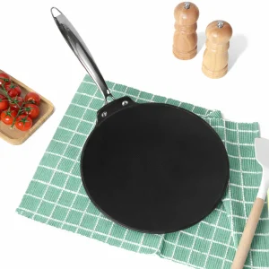 Vinod Ferona Cast Iron Roti Tawa 26 cm – Enamel Finish, Heavy Duty Flat Tava, Induction & Gas Compatible