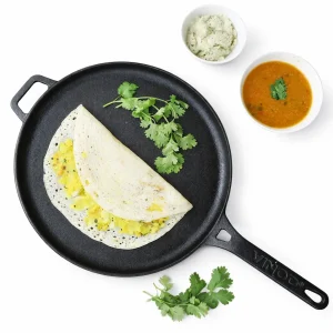 Vinod Legacy Pre-Seasoned Cast Iron Dosa Tawa 28 cm – Heavy Duty Flat Tava, Induction & Gas Compatible, Even Heating
