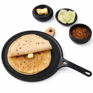 Vinod Legacy Pre-Seasoned Cast Iron Roti Tawa 26 cm – Induction Friendly Flat Tava, Heavy Duty Iron Cookware