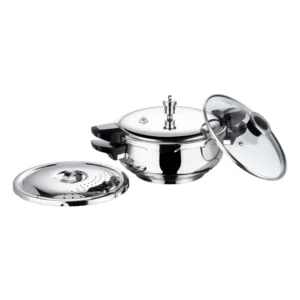 Vinod 18/8 Stainless Steel Magic Pressure Cooker with Glass & Strainer Lid Outer Lid - Image 3