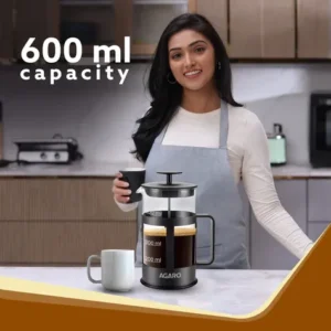 Agaro Delite French Press Coffee & Tea Maker 600ml | Borosilicate Glass Coffee Press with BPA Free Lid & Strainer - Image 3