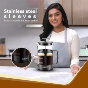 Agaro Delite French Press Coffee & Tea Maker 600ml | Borosilicate Glass Coffee Press with BPA Free Lid & Strainer - Image 4