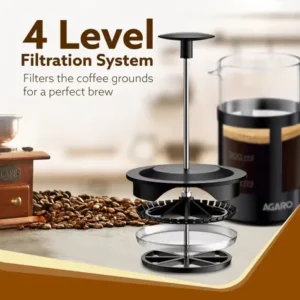Agaro Delite French Press Coffee & Tea Maker 600ml | Borosilicate Glass Coffee Press with BPA Free Lid & Strainer - Image 5