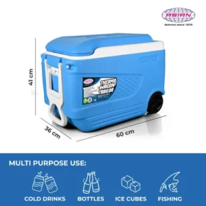 ASIAN Thermo-Wagon Trailor Ice Cooler 45 Ltr with Wheels & Handle – Heavy Duty Portable Ice Box for Picnic, Camping & Outdoor Use | Made in India - Image 5