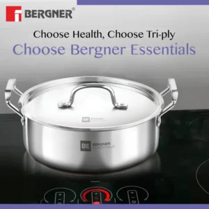 Bergner BE6259 Tri-Ply Stainless Steel Shallow Biryani Pan 28cm with Lid Gas & Induction Compatible - Image 3