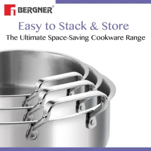 Bergner BE6259 Tri-Ply Stainless Steel Shallow Biryani Pan 28cm with Lid Gas & Induction Compatible - Image 4