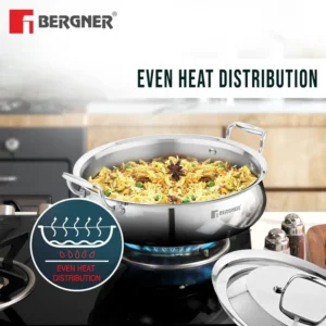 BERGNER Argent Samsara Tri-Ply Stainless Steel Biryani Handi 28cm (4.25L) | Cook & Serve Belly Shape | Gas & Induction Compatible - Image 5
