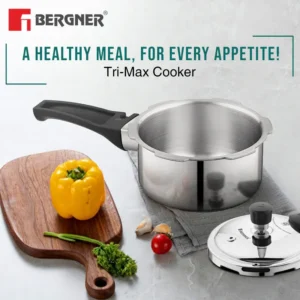 Bergner Tri-Max Junior Tri-Ply Stainless Steel Mini Pressure Cooker 1L (BGIN7860) | Outer Lid | Gas & Induction Compatible - Image 3