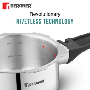 Bergner Tri-Max Junior Tri-Ply Stainless Steel Mini Pressure Cooker 1L (BGIN7860) | Outer Lid | Gas & Induction Compatible - Image 5