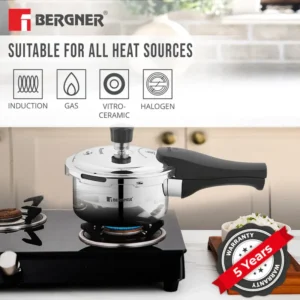 Bergner Tri-Max Junior Tri-Ply Stainless Steel Mini Pressure Cooker 1L (BGIN7860) | Outer Lid | Gas & Induction Compatible - Image 6