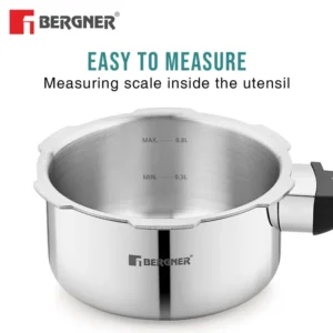 Bergner Tri-Max Junior Tri-Ply Stainless Steel Mini Pressure Cooker 1L (BGIN7860) | Outer Lid | Gas & Induction Compatible - Image 7