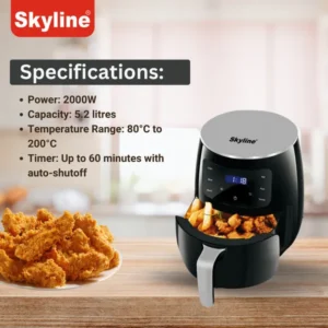 Skyline Digital Air Fryer 2000W 5.2L (VTL-5116) – Large Capacity Oil-Free Healthy Cooking - Image 3