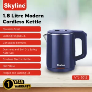 Skyline 1000W Double Wall Electric Kettle 1.0L (VTL-5015) – Compact & Energy-Efficient Water Boiler - Image 6