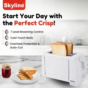 Skyline 750W 2-Slice Pop-Up Toaster (VTL-7021) – 7 Browning Levels & Cool Touch Body Bread Toaster - Image 3