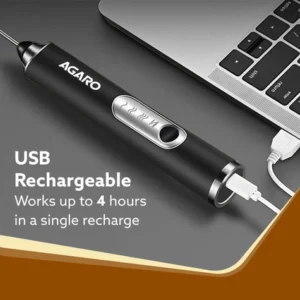 AGARO Royal Milk Frother Rechargeable | 3-Speed Electric Coffee Frother with Whisk | Stainless Steel Handheld Frother Mixer with Stand - Image 4