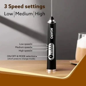 AGARO Royal Milk Frother Rechargeable | 3-Speed Electric Coffee Frother with Whisk | Stainless Steel Handheld Frother Mixer with Stand - Image 5