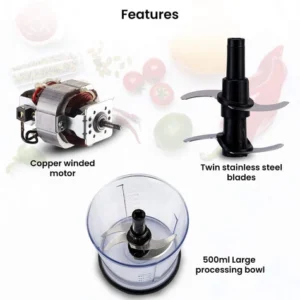 AGARO Elegant Vegetable Chopper 400W | Electric Food Chopper with 500ml Bowl & Stainless Steel Blades - Image 4