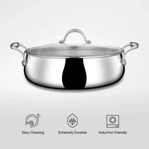 STAHL Triply Artisan Biryani Handi with Steel & Glass Lid | Induction Stainless Steel Dum Cooking Handi - Image 7