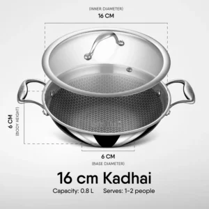 STAHL Triply Artisan Hybrid Kadai 16cm–30cm | Hexaridge Stainless Steel Induction Kadhai with Lid - Image 6