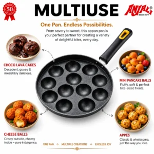 ANJALI Appa Patra Deluxe 12 Cup with Lid | Diamond Dura Non-Stick Appam Maker Paniyaram Pan - Image 4