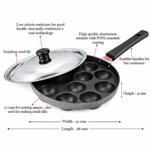 ANJALI Appa Patra Deluxe 12 Cup with Lid | Diamond Dura Non-Stick Appam Maker Paniyaram Pan - Image 5