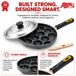 ANJALI Appa Patra Deluxe 12 Cup with Lid | Diamond Dura Non-Stick Appam Maker Paniyaram Pan - Image 6