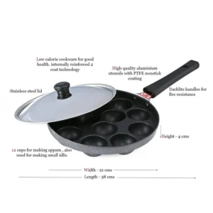 ANJALI Appa Patra Deluxe 12 Cup with Lid | Diamond Dura Non-Stick Appam Maker Paniyaram Pan - Image 4