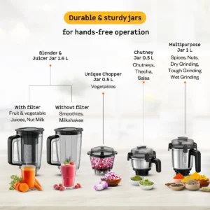 Atomberg Zenova Fresh 550W BLDC Juicer Mixer Grinder with 4 Jars, Coarse Mode & Chopper Jar - Image 5