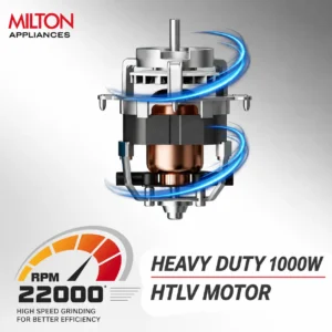 MILTON Artis 1000W Mixer Grinder with 3 Stainless Steel Jars, Grindstone Blade & Shock Proof Body - Image 5