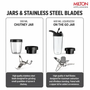 Milton Nutripure 350W Nutri Blender with 2 Unbreakable Jars, SS 304 Blades & Smoothie Maker - Image 4