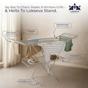 LOKSEVA Double Decker Stainless Steel Cloth Drying Stand | Foldable Rustproof Laundry Rack - Image 3