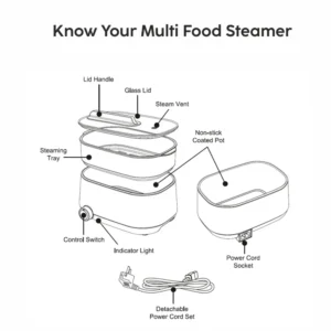 GLEN 3 in 1 Multi Food Steamer SA-3051MFS | Steam, Cook & Boil | 600W Electric Food Steamer - Image 6