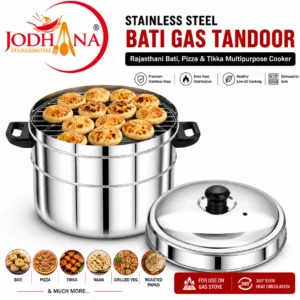 JODHANA Stainless Steel Bati Gas Tandoor | Rajasthani Bati, Pizza & Tikka Multipurpose Cooker - Image 6