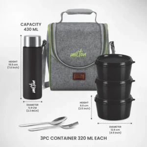 Milton Dazzle Lunch Tiffin Set with Steel Bottle | 3 Microwave Safe Containers | 1390ml - Image 5